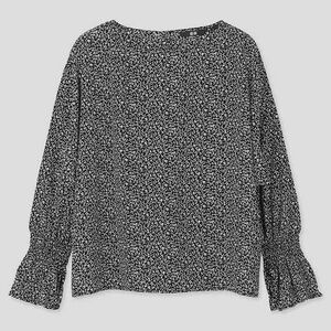 Uniqlo Black Floral Crewneck Blouse